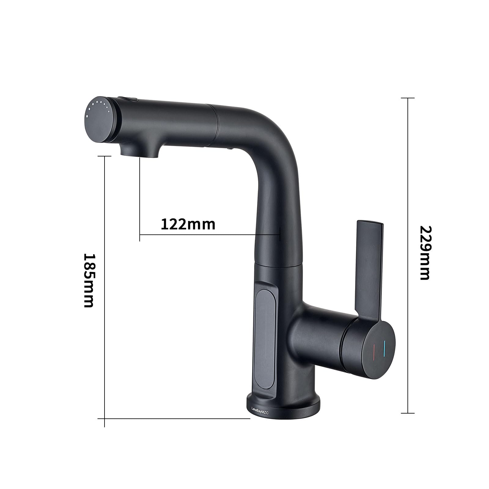 Rubinetto Bagno Lavabo Nero Doccetta Estraibile Con Della LED Temperatura | Miscelatore Lavabo Estraibile LakeBayMZC,Rubinetti Monocomando Bagno con Doccetta,Aeratore Rimovibile,Senza Piombo, Nero