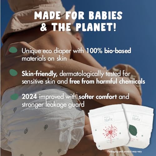 Image of Eco by Naty Eco-Friendly Baby Diapers - 100% Plant-Based Materials on Skin, Soft, for Sensitive Skin & Super Absorbent (Size 3, 100 Count)
