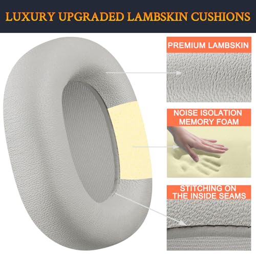 Image of SOULWIT Lambskin Replacement Earpads for Sony WH-1000XM5 (WH1000XM5) Noise Canceling Headphones, Ear Pads Cushions with Softer Lambskin, Noise Isolation Foam, Added Thickness - Brilliant Silver