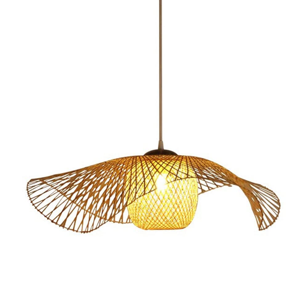 Lustre Rideau Bambou Tissé Main Antique Lampes Suspendues Au Plafond De Restaurant De Café Lustre Réglable en Hauteur pour Chambre À Coucher E27 Cuisine Table Café Décoration