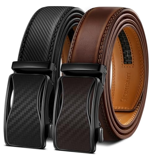 KEMISANT Mens Ratchet Belt 2 Units,Sliding Belt For Gift Mens Dress Casual 1 3/8",Size Adjustable