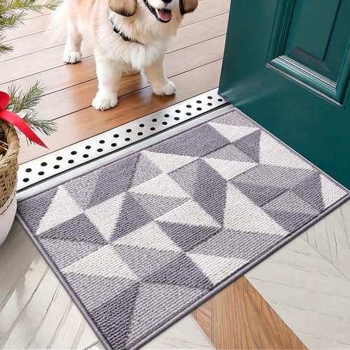 Image of OLANLY Door Mat Indoor Entrance Washable 30x17, Odor-Free Low-Profile Front Back Geometric Doormat, Absorbent Resist Dirt Entry Carpet, Easy to Clean Sturdy Inside Floor Mats for Entryway, Grey
