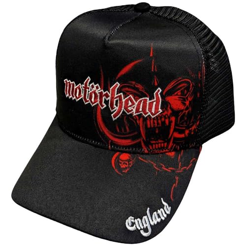 Casquette Motorhead England Rouge Warpig Snapback avec visière courbée et filet aéré