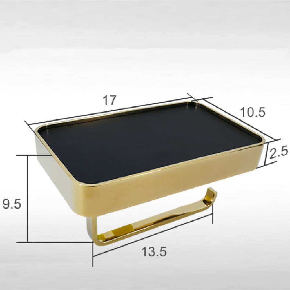 Portarrollos de Papel higiénico de Lujo con Estante para teléfono, Estante para Rollos de Papel higiénico, Accesorios de Montaje en Pared, Cromo Negro Dorado, Piel de Vaca Negra
