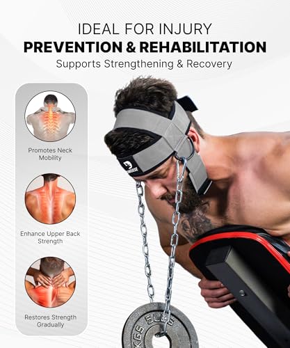 Image of DMoose Fitness Neck Head Harness Resistance Training. Extra-Heavy D-Rings Steel Chain, Comfort Fit Neoprene, Superior Saddle Stitching. Build A Thicker Neck Durable Exercise Neck Strap