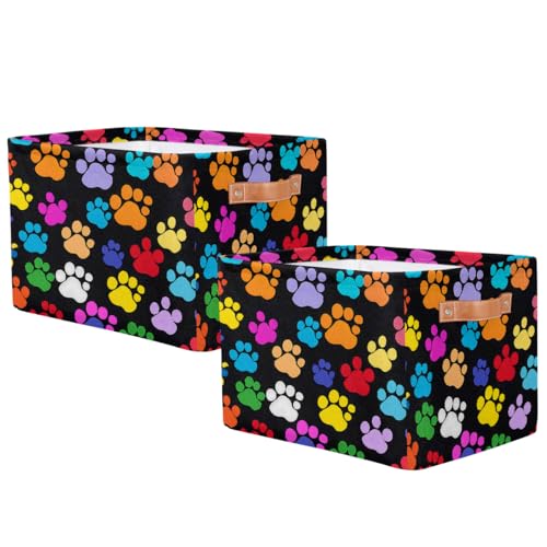 Image of Dog Paw Print Storage Baskets for Organizing, Fabric Collapsible Storage Bins Box Colorful Decorative Toy Organizer Baskets for Closet Shelves Gift Basket 2Pcs