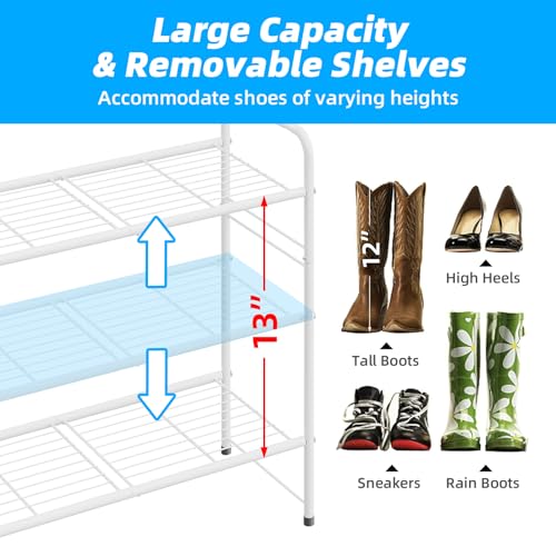 Image of 3 Tier Shoe Rack for Closet, 44 Inch Extra Long Shoe Storage Organizer for Shelves, Heavy Duty Metal, Easy Assembly, White