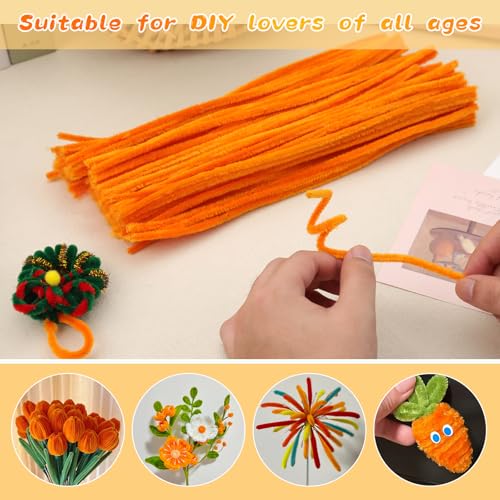 Image of ZXIIXZ 100 Pcs Pipe Cleaners, Orange Chenille Stems for Crafts