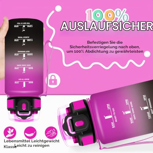 Trinkflasche Kinder, Trinkflasche 500ml, Wasserflasche mit Strohhalm, Auslaufsicher, Kann mit dir Tragen, Wasserflasche mit Zeitmarkierung… – Ansicht 5