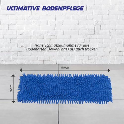 G.I.V. - Reinigungstechnik Bodenwischer Set Teleskopstiel 96-180cm mit gummiertem Handgriff + Klapphalter & 5X Chenillemopp Bezug 40cm - Wischbezug - Wischer für Bodenreinigung - Wischmopp mit Stiel – Bild 4