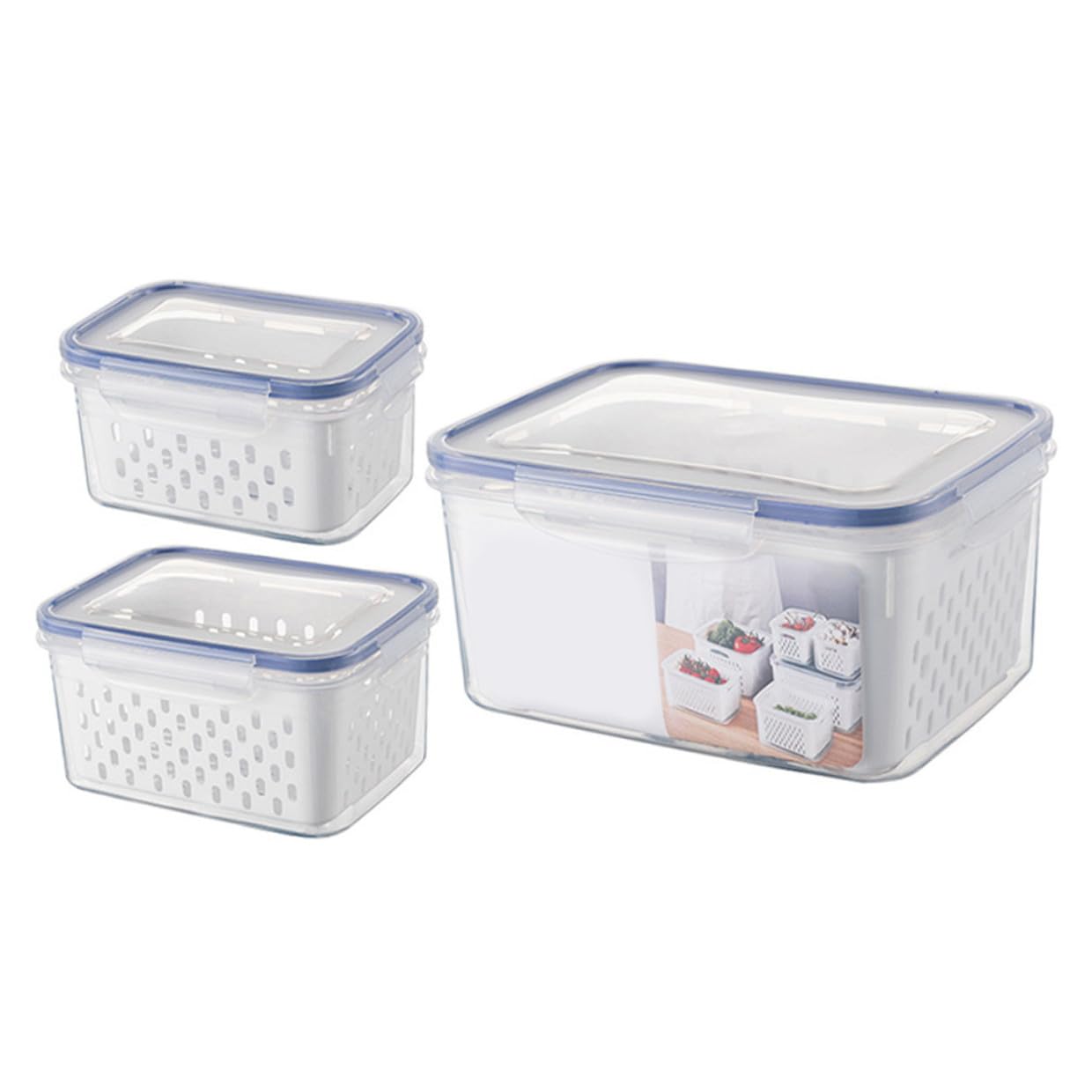 Contenedor de Alimentos Hermético Rectangular con Tapa y Cesta de Drenaje
