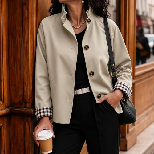 Cropped Trench Coat for Women Ruffle Trench Coat Single Breasted Jackets - image 4