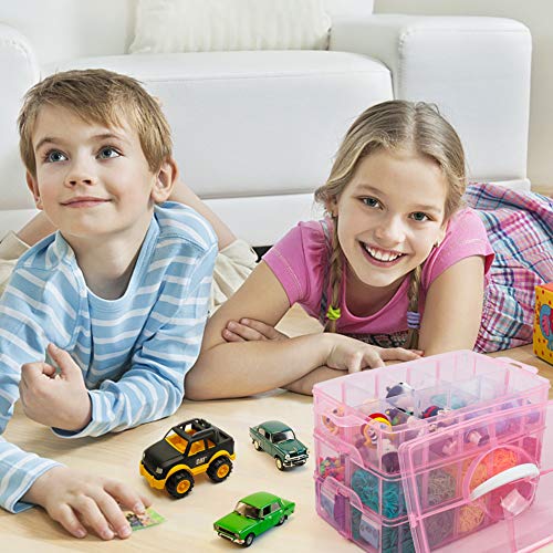 Inscraft 7 Layers Stackable Storage Container, 70 Adjustable Compartments Pink Stackable Storage Container, Suitable For Toys, Art Crafts, Jewelry, Supplies, Mini Case Letter Sticker Included #TOP5