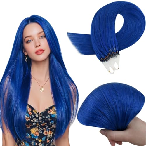 RUNATURE Micro Link Hair Extensions Human Hair Blue 14 Inch 25g 25s