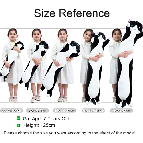 Image of Giant Cat Pillow Plush Cartoon Kitty Sleeping Hugging Pillow, Cuddly Soft Long Kitten Body Pillow Doll Cat Cushion Toy for Kids Girlfriend (Black, 150cm /59inch)
