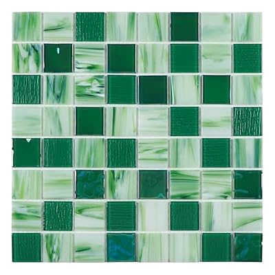 Glass Mosaic Tile Backsplash, 12" x 12" Iridescent Emerald Green Glass Pool Tile for Kitchen, Bathroom, Shower Walls, Swimming Pools, Spa (5 Sheets, 5 sq.ft.)