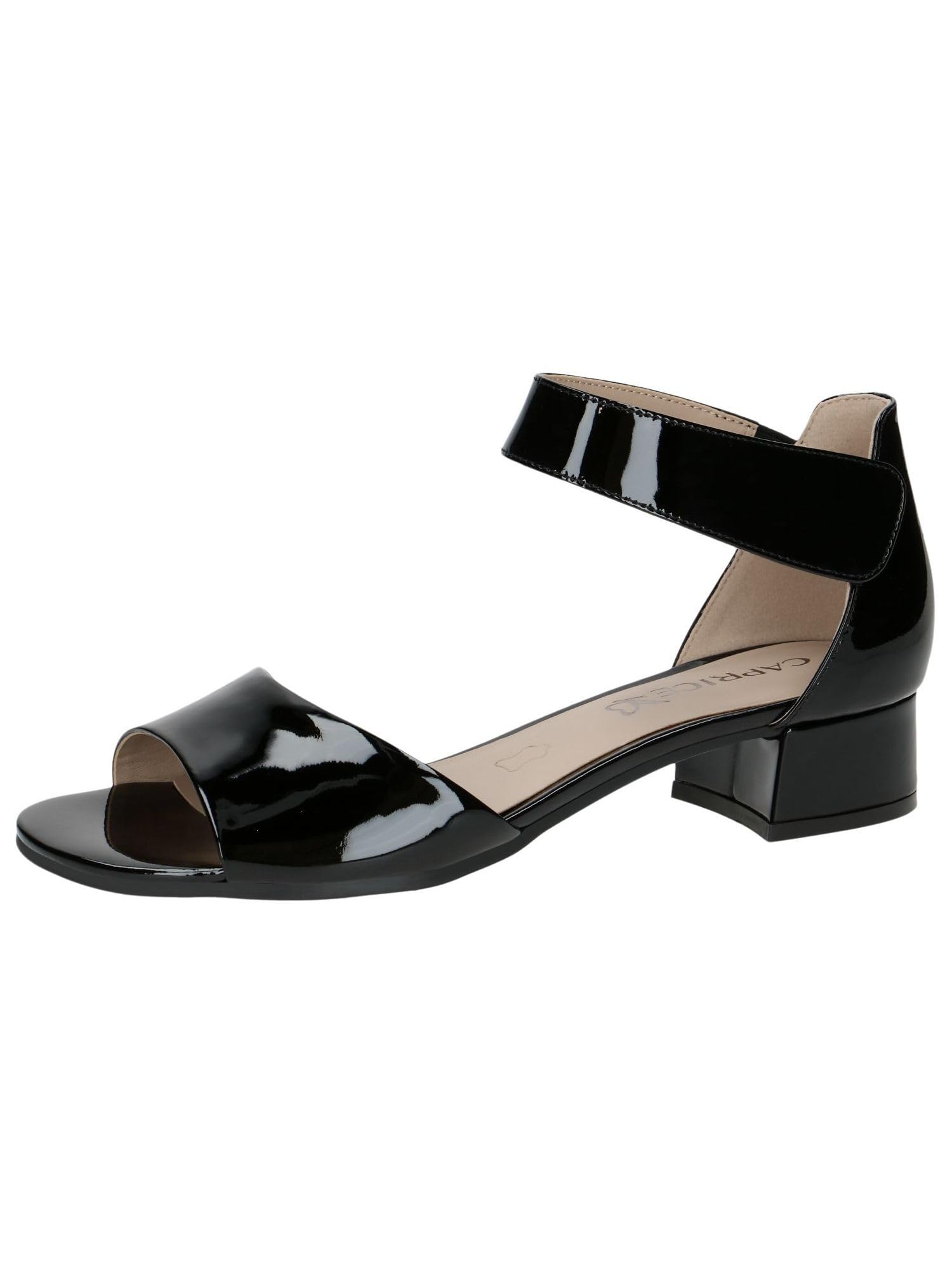 CAPRICE Women Sandals with Heel Leather Straps, Black (Black Patent), 6.5 UK