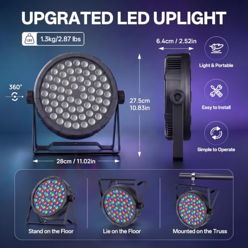 Image of 60 LDE RGB Par Lights,4-Pack Stage Lights DMX512, Remote Control, Sound Activated, Dimmable Strobe DJ Uplighting for Wedding, Church, Club,Indoor Disco Party