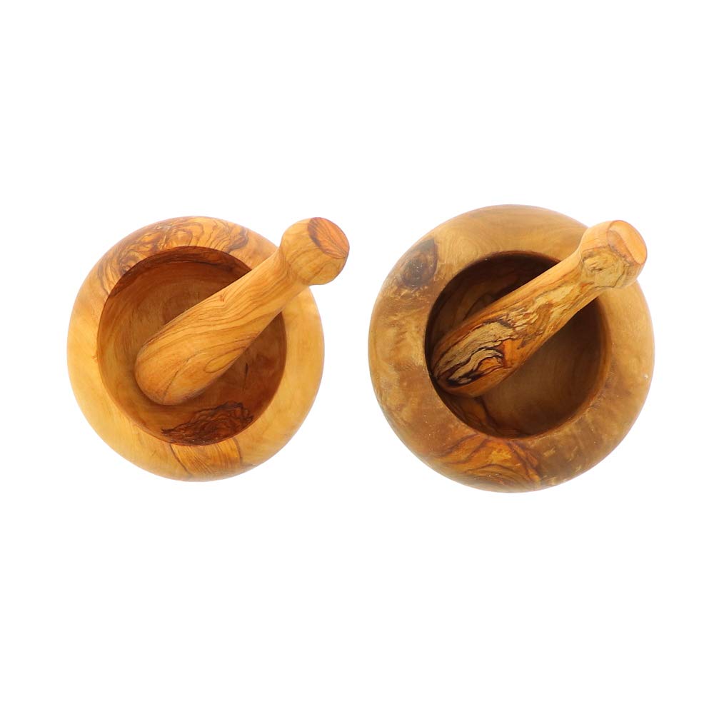 Hofmeister Holzwaren Mortier et pilon en bois d'olivier 10 x 10 x 6 cm (Lot de 2)