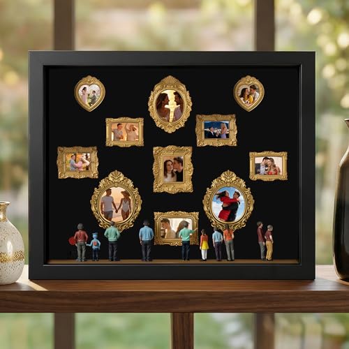 Mini Museo Marco De Fotos DIY Personalizado, Vitrina 3D con Figuras y Luces LED, Marcos Dorados en Miniatura y Kit de Creación para Aniversarios, Bodas y Regalos de San Valentín