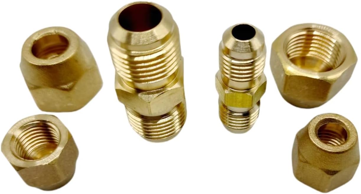 2PCS 1/4" and 3/8" Copper Pipe Extension Joint Connectors for Air Conditioning Pipe Coupling Adapters with Flare Nuts, Free Welding copper flare fittings