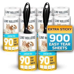 Lint Rollers 2 pcs, 900 Sticky Sheets, Extra 8 Spare Rollers/Hair Remover for Clothes, Furniture, Couch, Carpet, Dog Hair Remover, Cat Hair Remover, Animal Fur, Fuzz