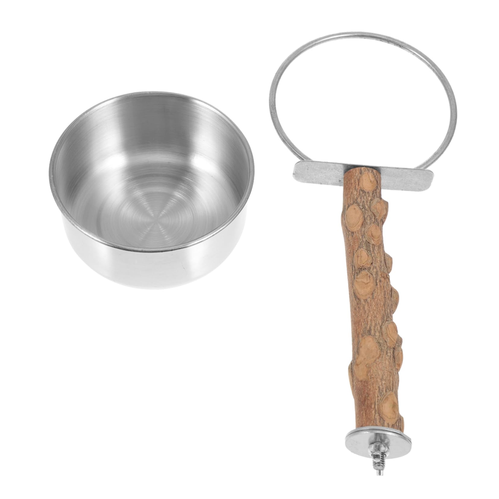 Totority Parrot Stand Perch Wood Bird Feeder Stainless Steel Bowl Parrot Food Cup Stand Bird Decorative Item