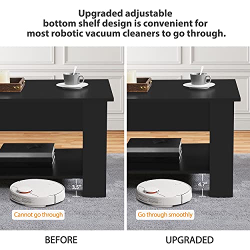 Yaheetech Lift Top Coffee Table With Hidden Compartment And Storage Shelf, Rising Tabletop Dining Table For Living Room Reception Room, 47.5In L, Black #TOP4