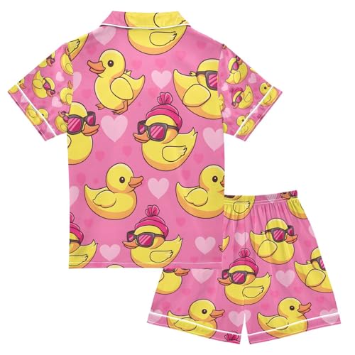 senya Duck with Sunglasses Satin Summer Pajama Sets Silk Short Sleeve Button Down Sleepwear2