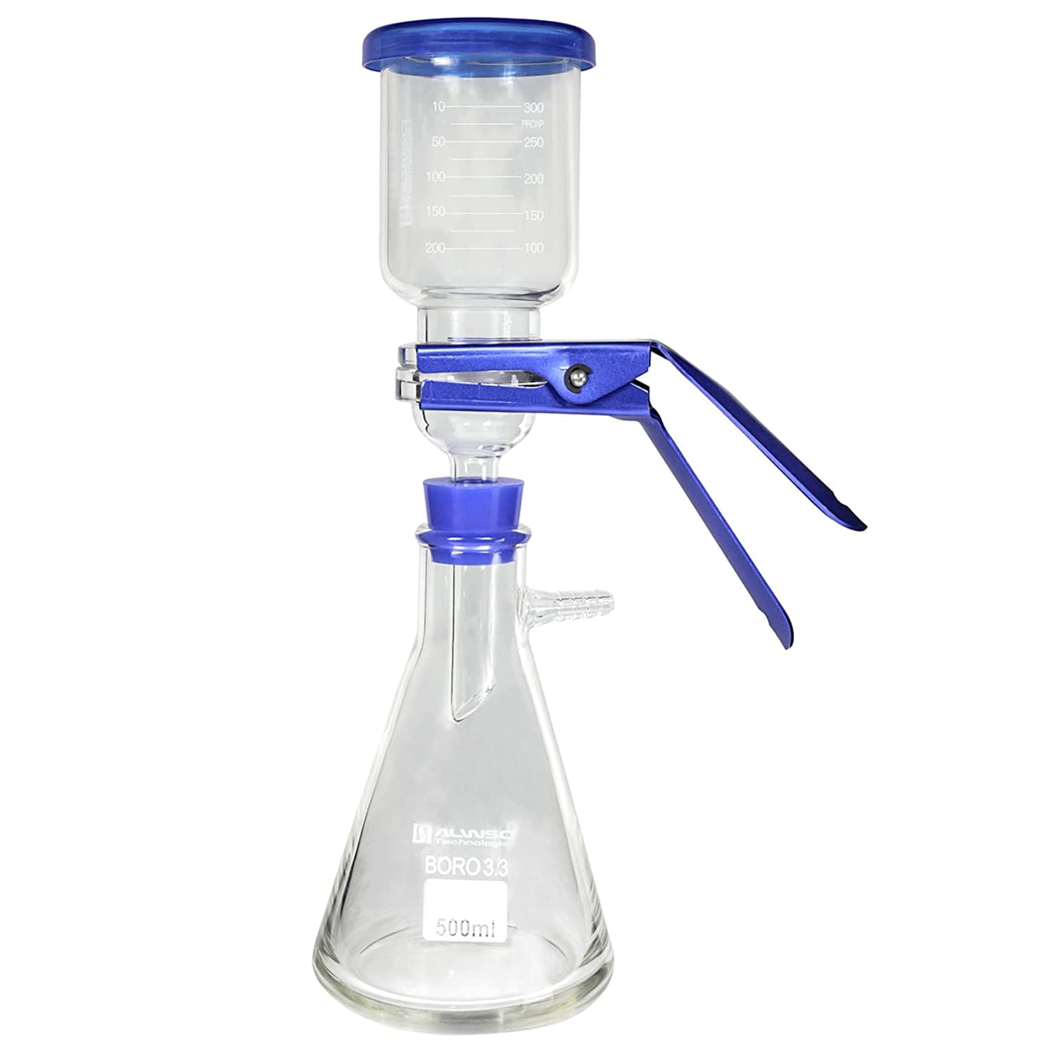 ALWSCI Glas-Vakuumfiltrations-Filterkit, LaborGlasfiltrationsgerät Borosilikatglas Filterkolben Set, 500 mL Erlenmeyerkolben und 300 mL Messtrichter