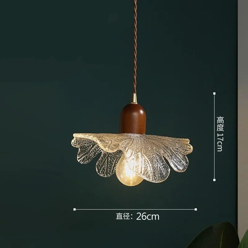 Vintage lampy wiszące LED do salonu, sypialni, szklane liście, lampa wisząca (26 cm)