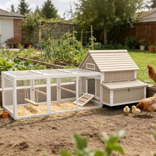 Outdoor Chicken Coop Wooden Hen House for 2-4 Chickens for Small Backyard Weatherproof Roof, Nesting Box, Perche,Tray for Families and Beginners (118.