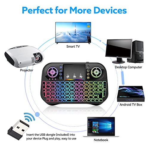 LONGYI I10 Mini Tastatur Wireless mit Touchpad, Mini Keyboard Smart TV Tastatur, Bluetooth und 2.4 GHz USB Kabellos Tastatur with RGB LED Hinterleuchtet für Android Box/Smart TV/PC/Pad/Xbox/HTPC/IPTV – Bild 6