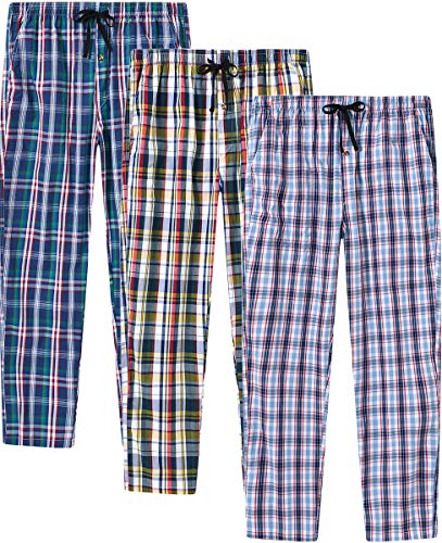 Mofiz Men's Pajama Bottom Pants Relaxed Classic 100% Cotton Plaid Sleepwear Loungewear House Lounge &Sleep Pants 3-Pack Size M #TOP9