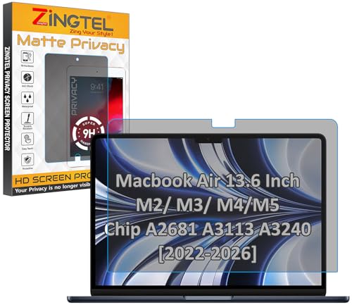 Image of Privacy Matte Anti Spy Screen Guard Compatible With Macbook Air 13.6 Inch M2 / M3 / M4 /M5 Chip A2681 A3113 A3240 [2022-2026] Anti Peep Screen Protector Not a Tempered Glass