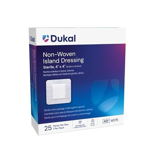 Dukal 4075 Caliber Non-Woven Island Dressing, 4" x 4", Sterile, (8 Boxes of 25 Dressings)