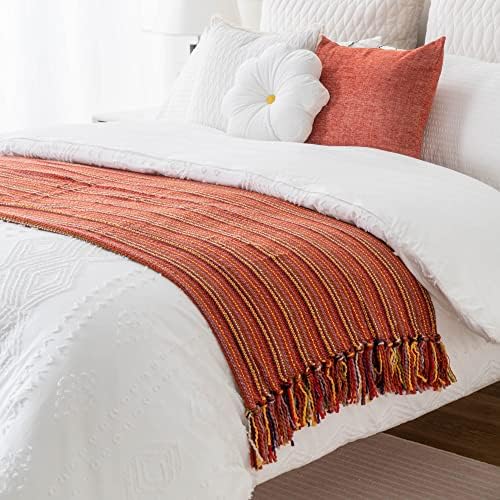 BATTILO HOME Colorful Throw Blanket Bohemian Style Decorative Woven Blanket for Sofa Couch Bed Travel 127*152cm(Brick Red)