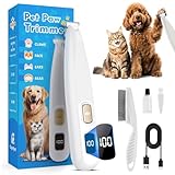Professional Dog Paw Trimmer with LED Light, New Upgraded 35dB Low-Noise Pet Paw Trimmers for Dog's Feet, 2-Speed Electric Paw Cleaner Grooming Clippers for Dogs, Cats'Paws, Ears, Face, Rump (White)