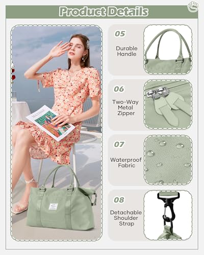 Image of Travel Duffel Bags for Women Mens Waterproof Weekender Carry on Bag Sports Gym Bag Travel Tote Bags with Wet Pocket Overnight Bag Workout Duffel Bags with Trolley Sleeve Grey Green