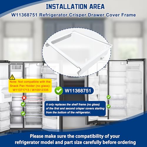 image for Garsoo W11368751, W10905531 Refrigerator Shelf Frame(no glass) Compati