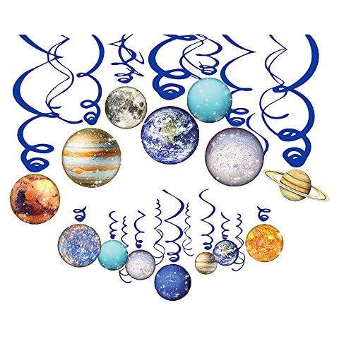 Space Hanging Decor, HADEEONG Solar System Hanging Swirl Party Supplies Space Happy Birthday Banner for Boys Girls Kids Space Themed Planets Birthday Party Favor Supplies 30PCS Cover