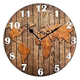 Pfrewn World Map Wood Plank Wall Clock Silent Non Ticking Clocks Battery Operated Vintage Desk Clock...