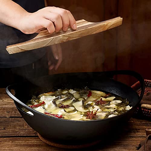 Wok de hierro fundido tradicional chino con tapa y doble asa 32cm miniatura 4