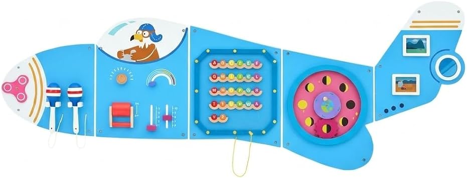 Monlaurd Wooden Airplane Activity Wall Panel for Kids, Wall Toys for Toddlers 1-3, Playroom Toys, Daycare Furniture, Montessori Busy Board