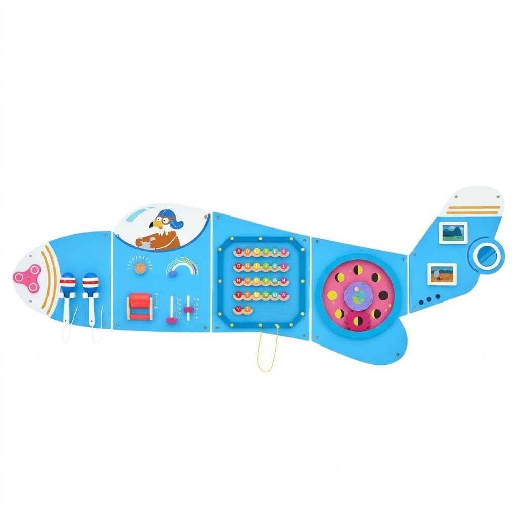 Monläurd® Wooden Airplane Activity Wall Panel for kids, Sensory Wall Toy, Activity Cube, Wall Toys for Toddlers, Daycare Furniture, Montessori Busy Board