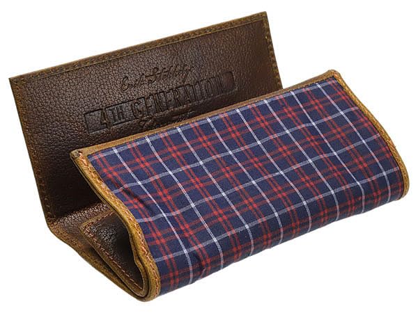 4th Generation Hunter Brown Plaid Quality Leather Roll-up Tobacco Pouch - 7953