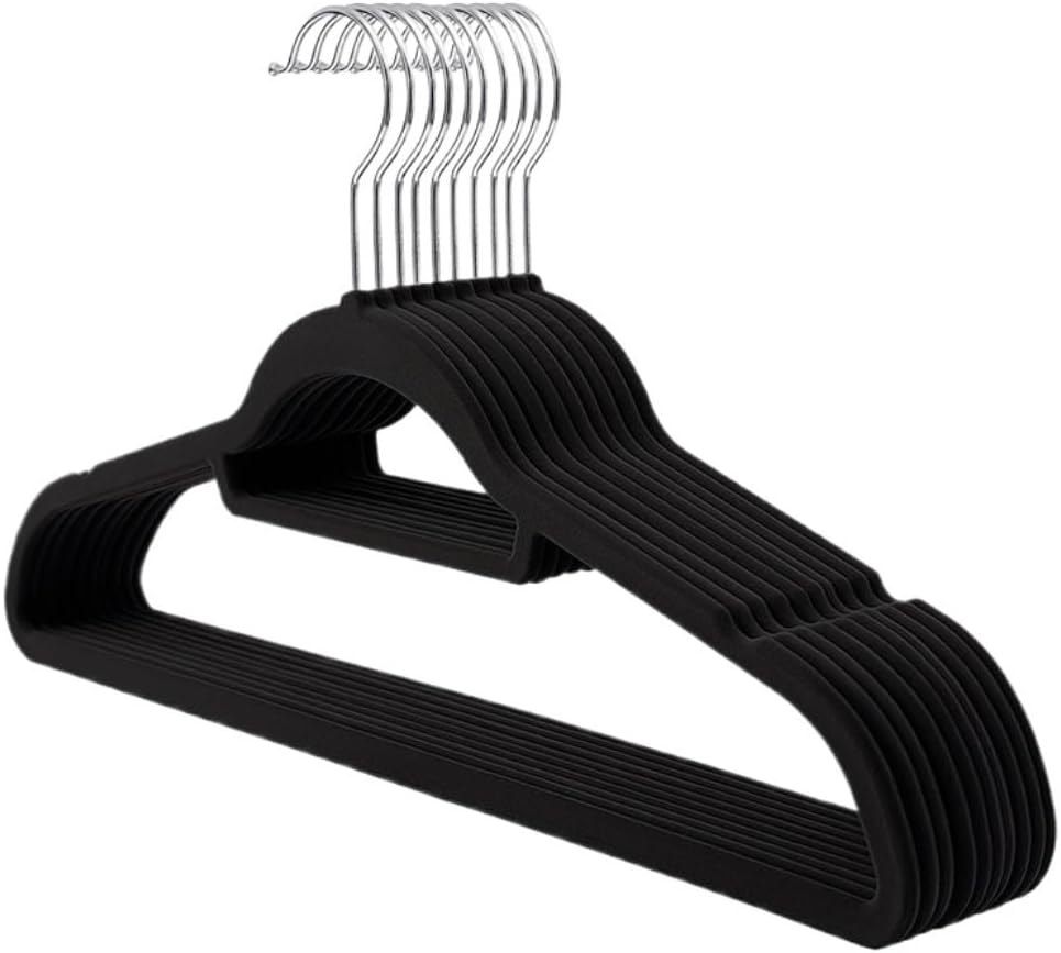 Flocking Hangers Non Slip Felt Clothes Hanger ABS Plastic Adult Hanger for Coats Pants Dress for Scarves(A,10pcs)