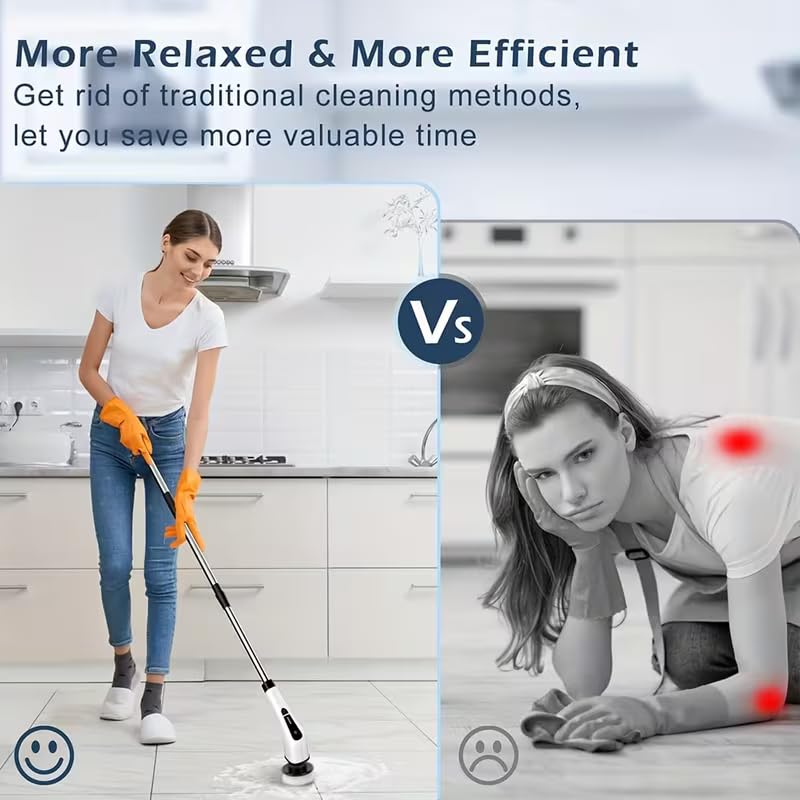 Image of Cordless Electric Spin Scrubber with Adjustable Extension Handle, Rechargeable Cleaning Brush Set with 5 Replaceable Heads, Waterproof Power Scrubber for Bathroom, Floor, Tile, Kitchen & Car Cleaning