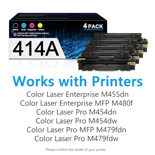 Image of 414A Toner Cartridges 4 Pack for MFP M479fdw M479fdn Printer with Chip | Compatible for HP W2020A W2020X for Color Laserjet Pro M479fdw M454dw M454dn M479 Printer with Chip Black Cyan Yellow Magenta