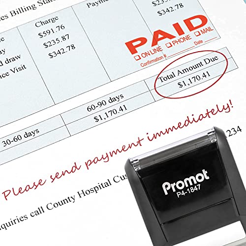 Promot Paid Stamp Self Inking Stamp - Paid Stamp For Office, Accounts Payable Stamp W/Confirmation Number And Date - Rubber Stamps, Red Ink Stamp, Self Inking Stamp For Business Supplies #TOP4